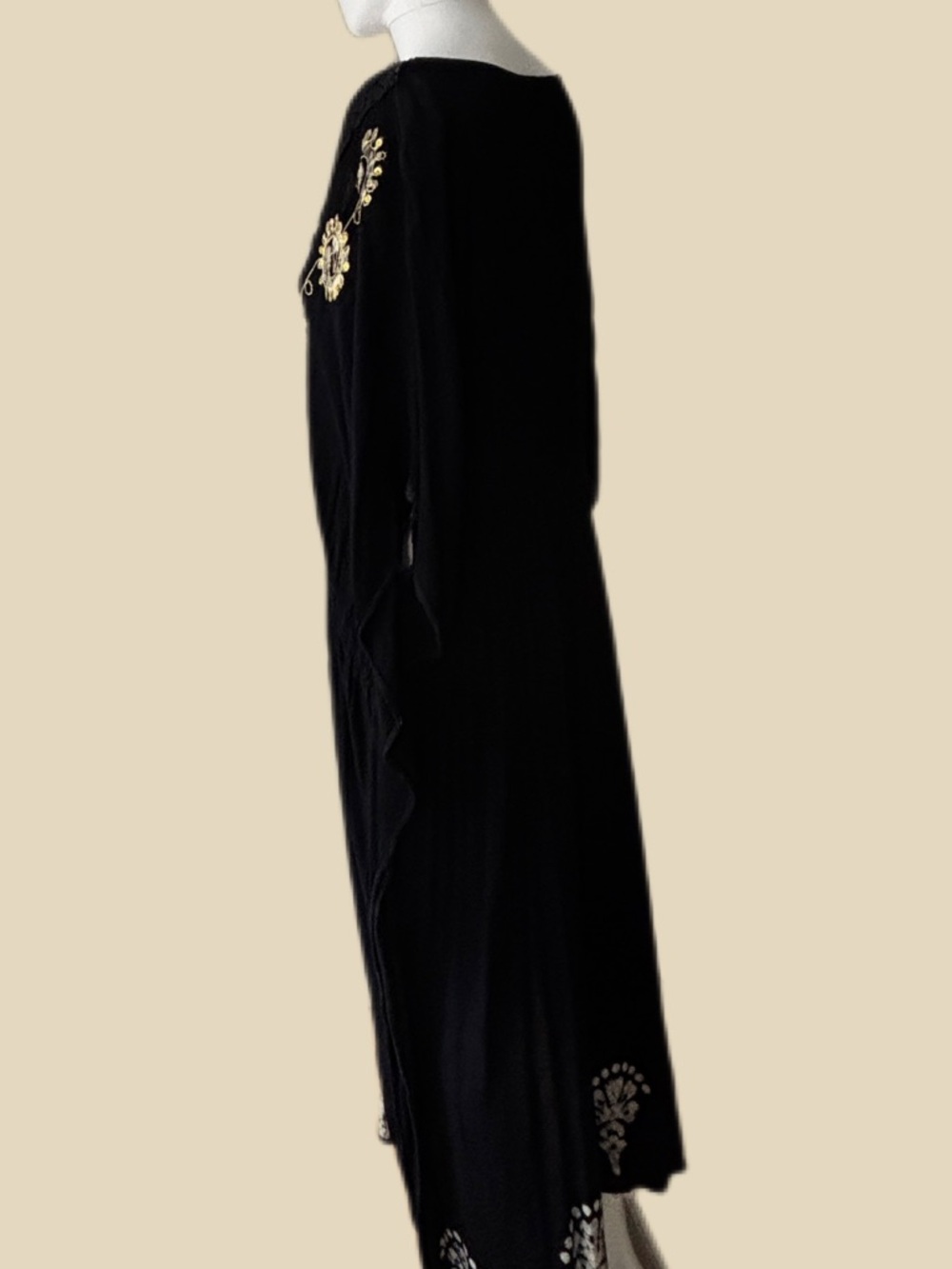 BoHo Chic Plus Size Black Maxi Cafton Embellished with Gold - Picture 5 of 7